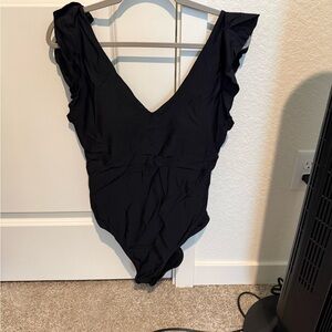 summersalt Black One-Piece Swimsuit with Ruffle Shoulders